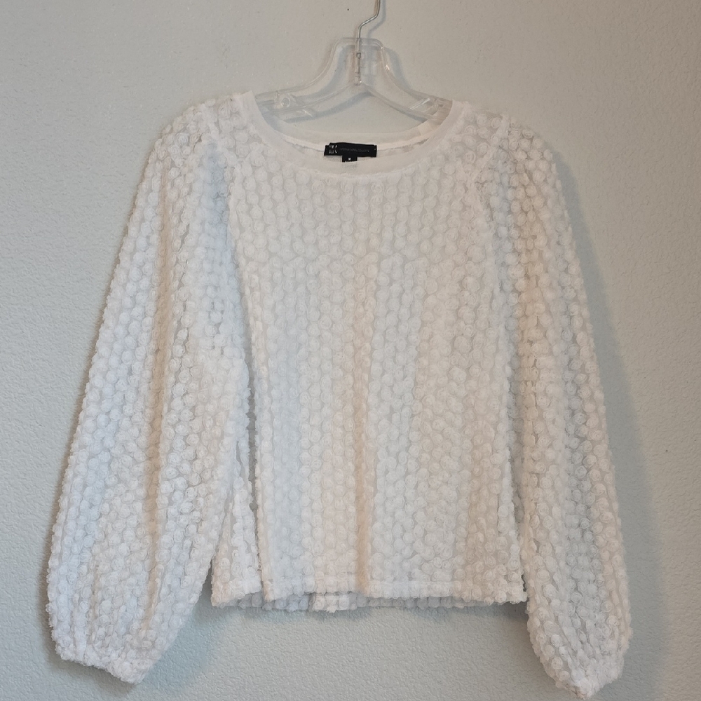INC International Concepts White Textured Blouse